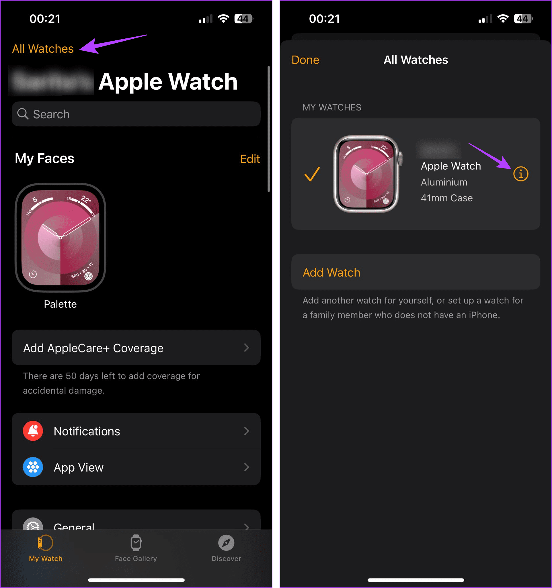 Open Apple Watch pairing Settings