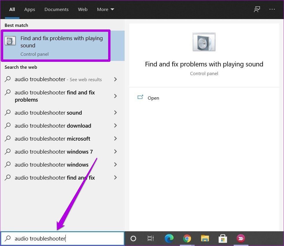 Open Audio Troubleshooter in Windows 10