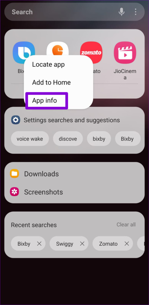 Open Bixby App Info on Samsung Phone