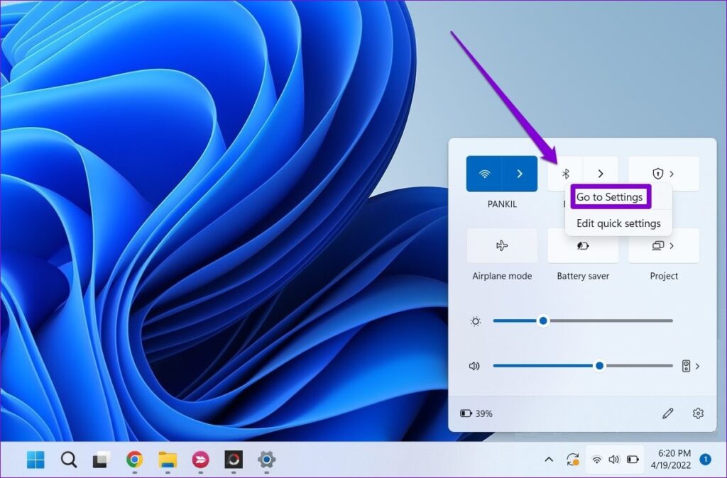 Open Bluetooth Settings on Windows 11