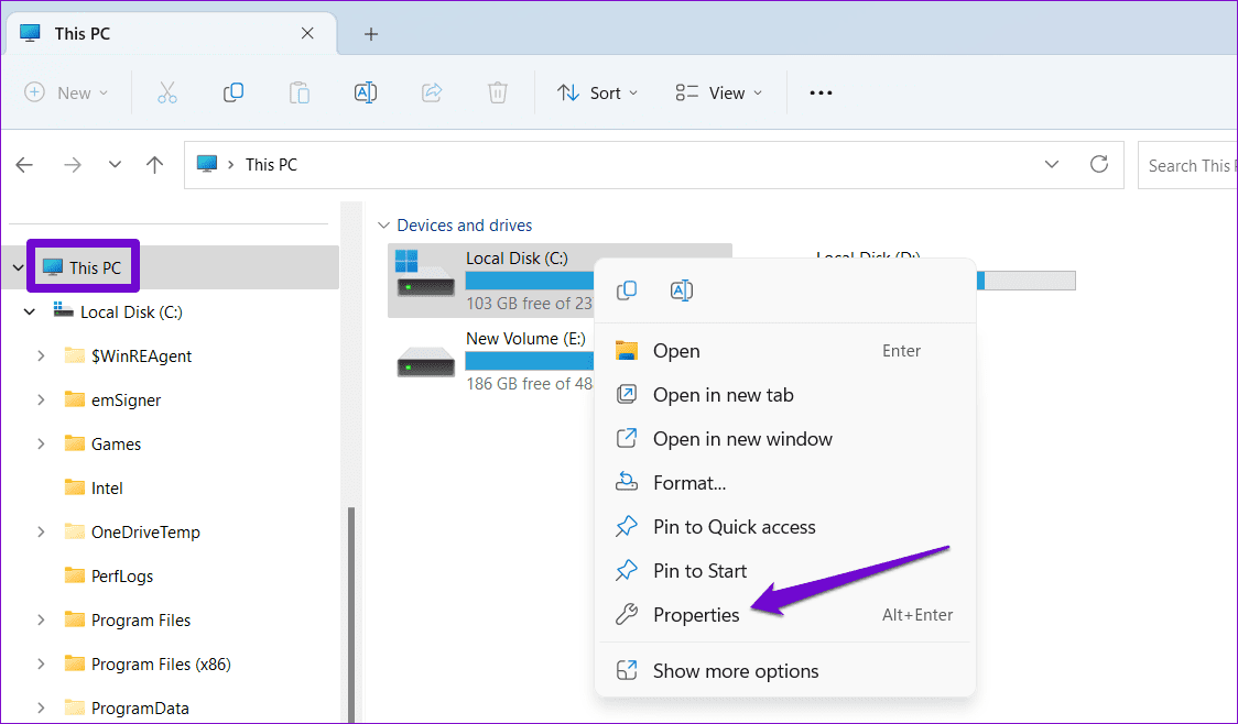 Open C Drive Properties