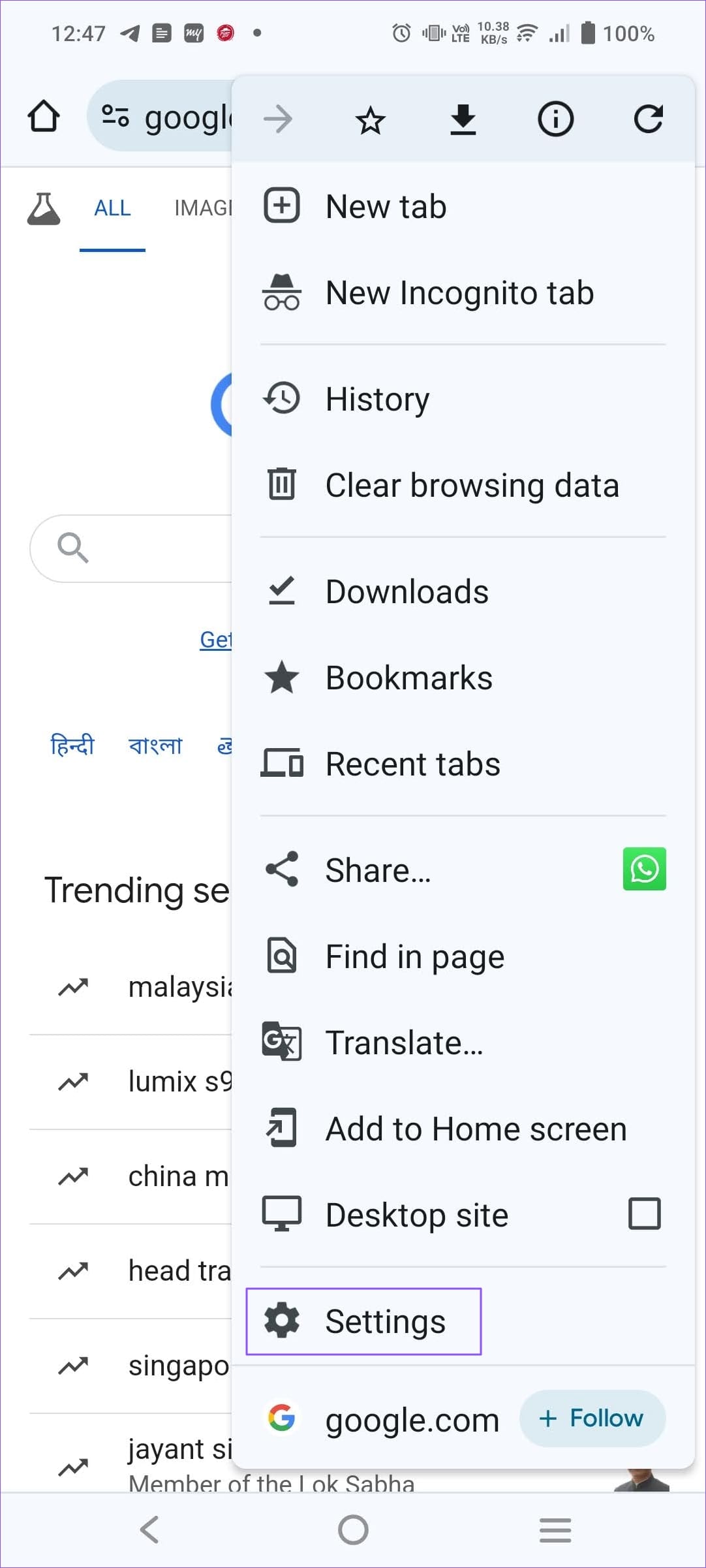 Open Chrome Settings 7