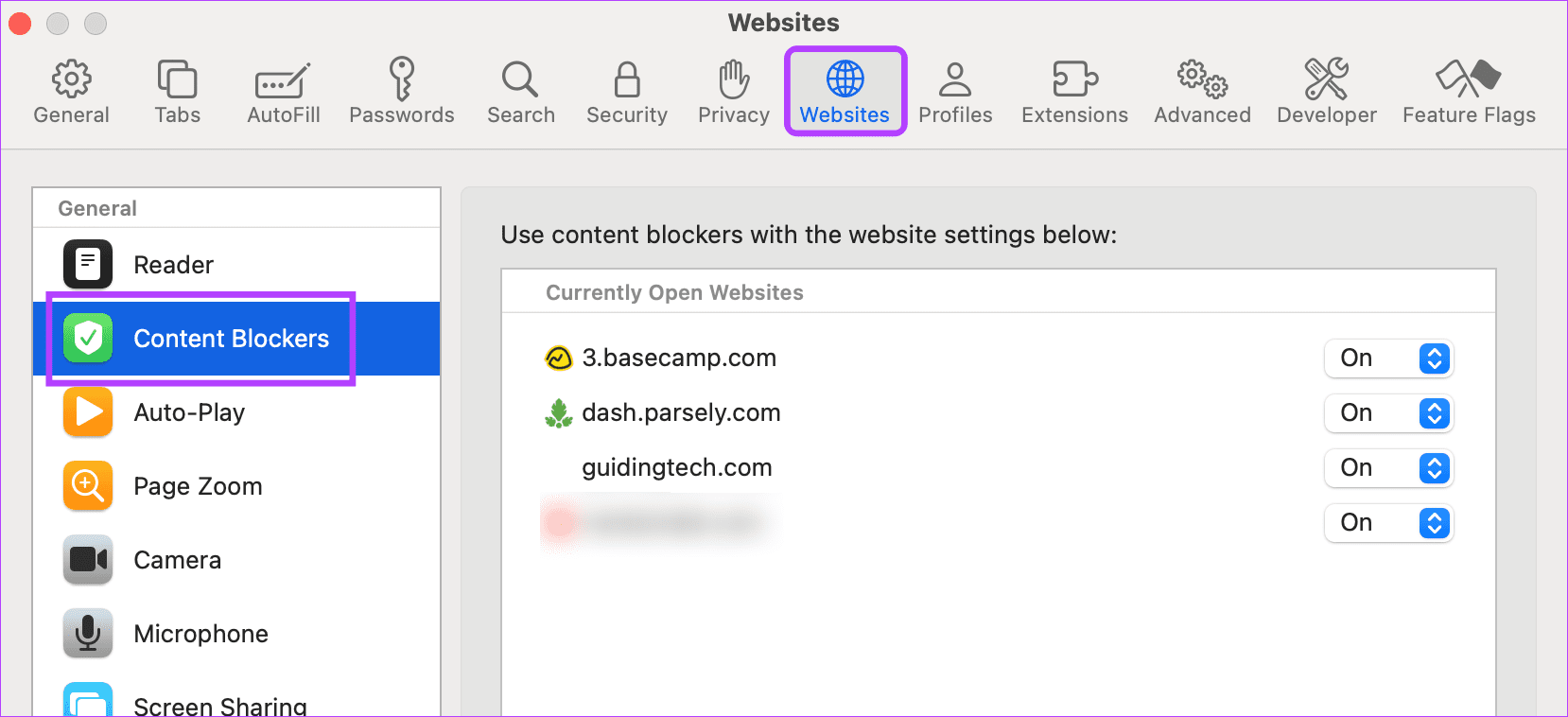 Open Content Blockers settings