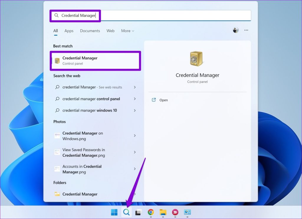 Open Credential Manager on Windows 11