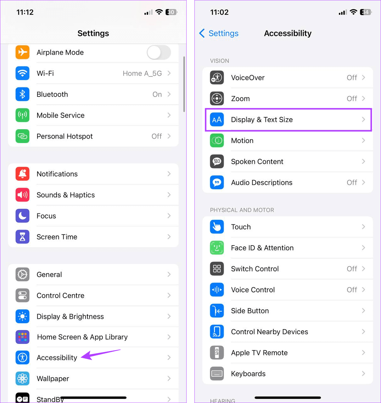 Open Display Text Size settings