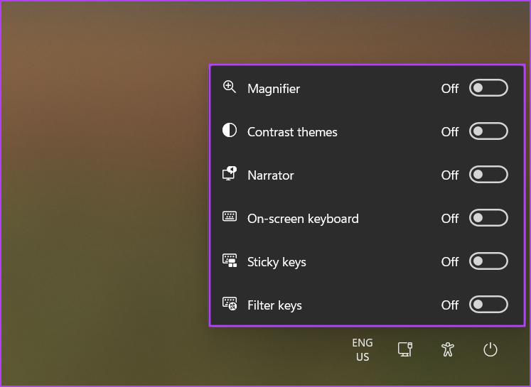 open accessibility options in windows 11 lock screen