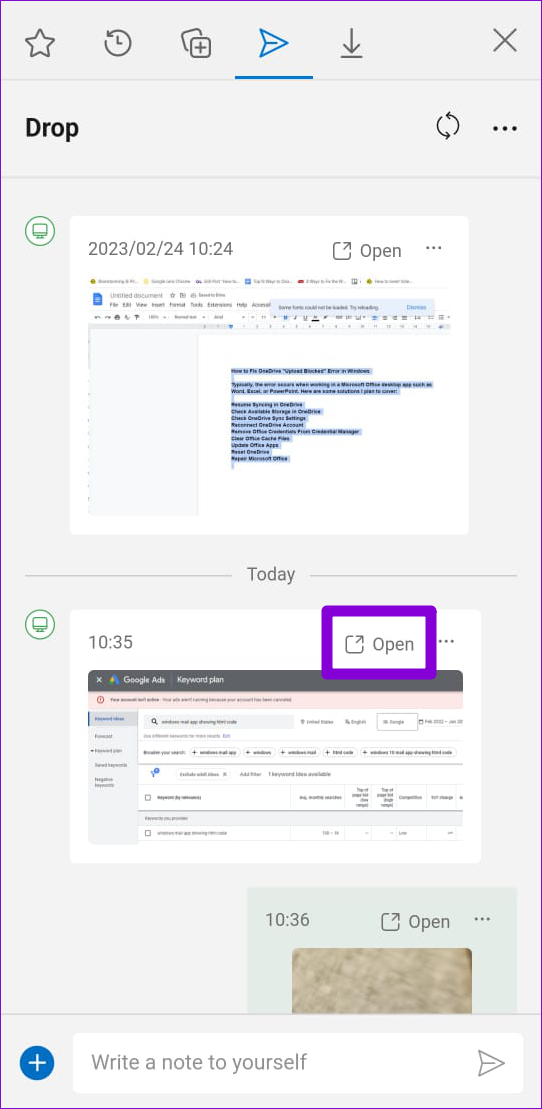 Open File From Microsoft Edge Drop Panel Android