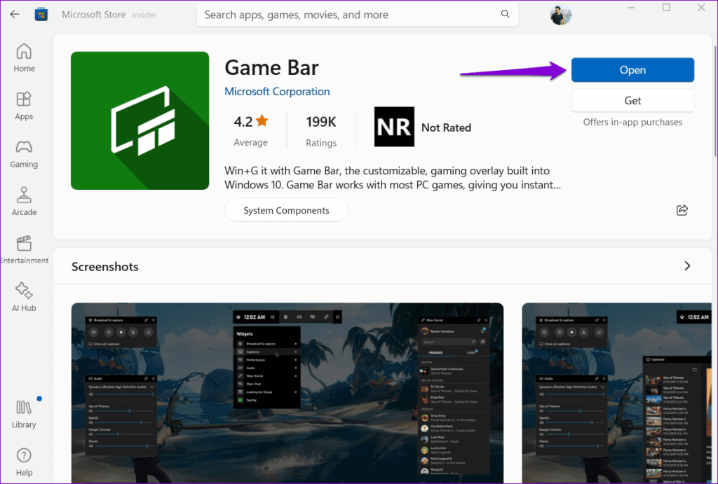 Open Game Bar From MS Store