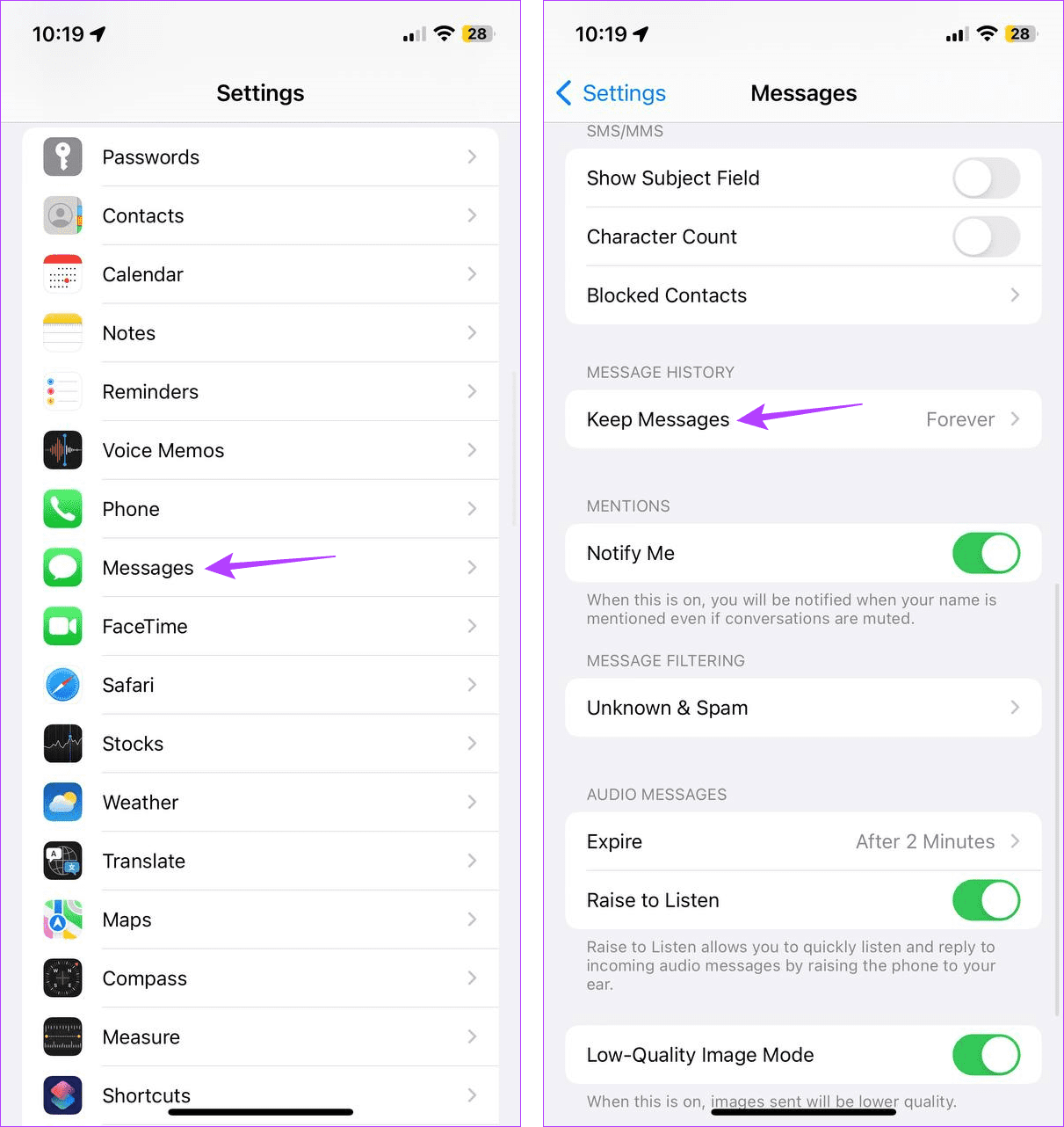 Open Messages App Settings