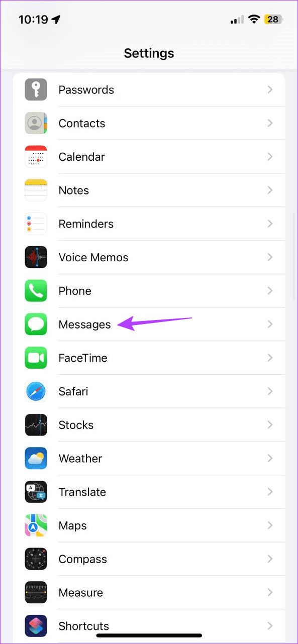 Open Messages Settings