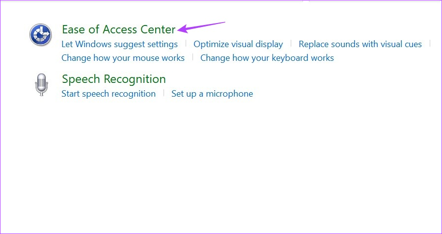 Click on Ease of Access Center