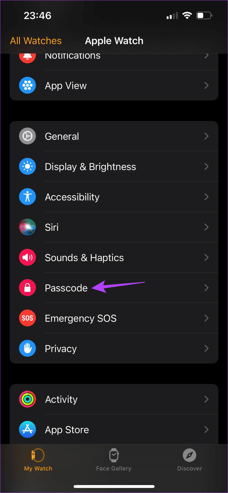 Open Passcode settings