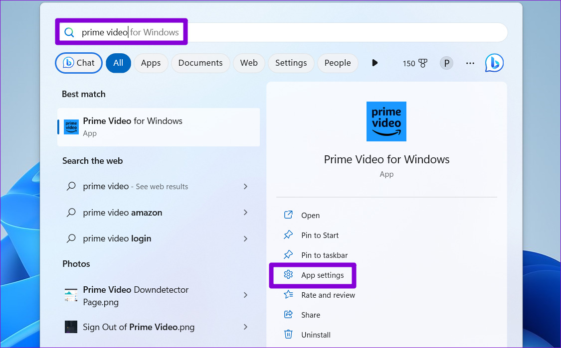 Open Prime Video Settings on Windows