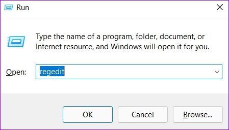 regedit typed in Windows run command box