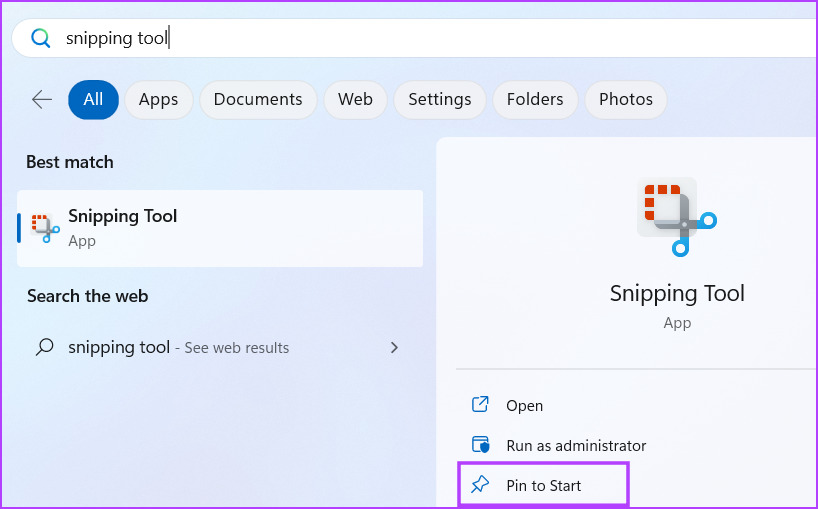 Opening Snipping tool using Pinned shortcut