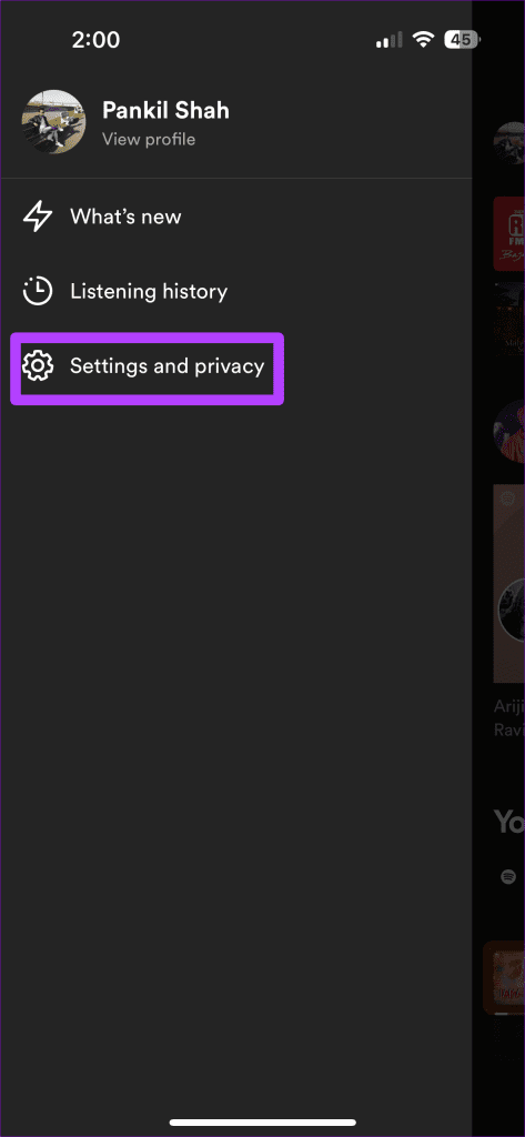 Open Spotify Settings Android or iPhone