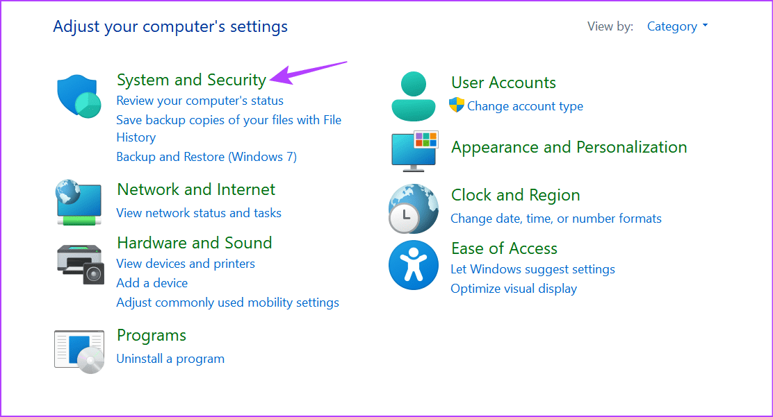Open System and Security settings