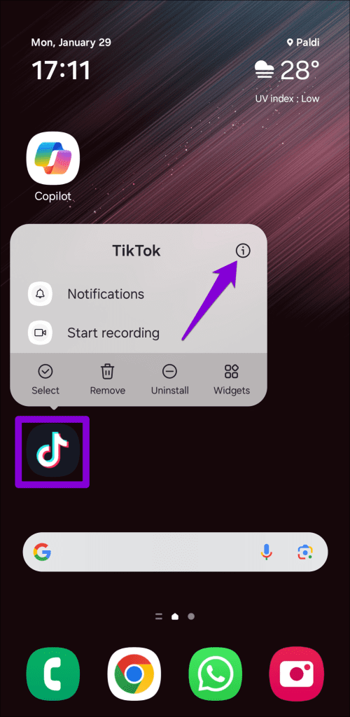 Open TikTok App Info on Android