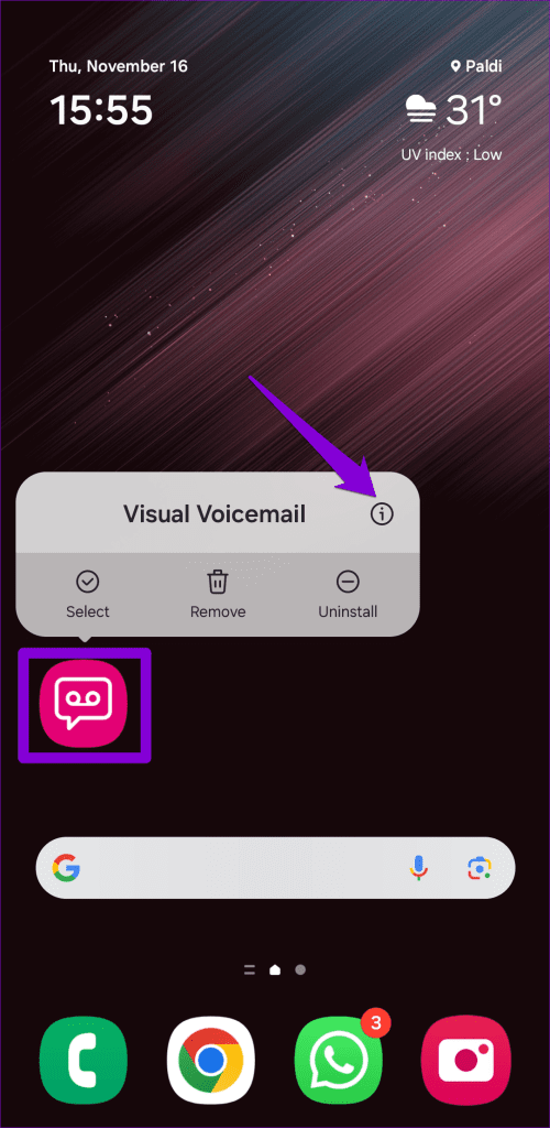 Open Visual Voicemail App Info