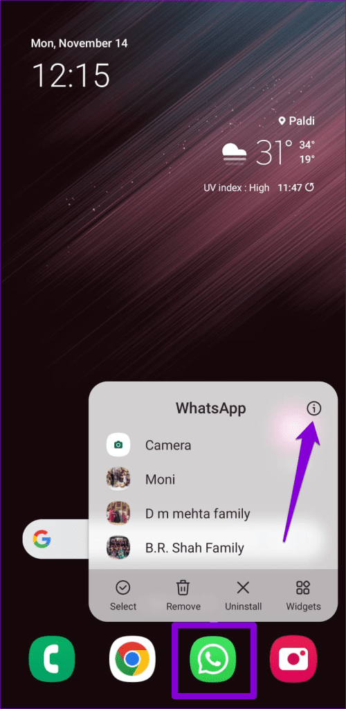 Open WhatsApp App Info
