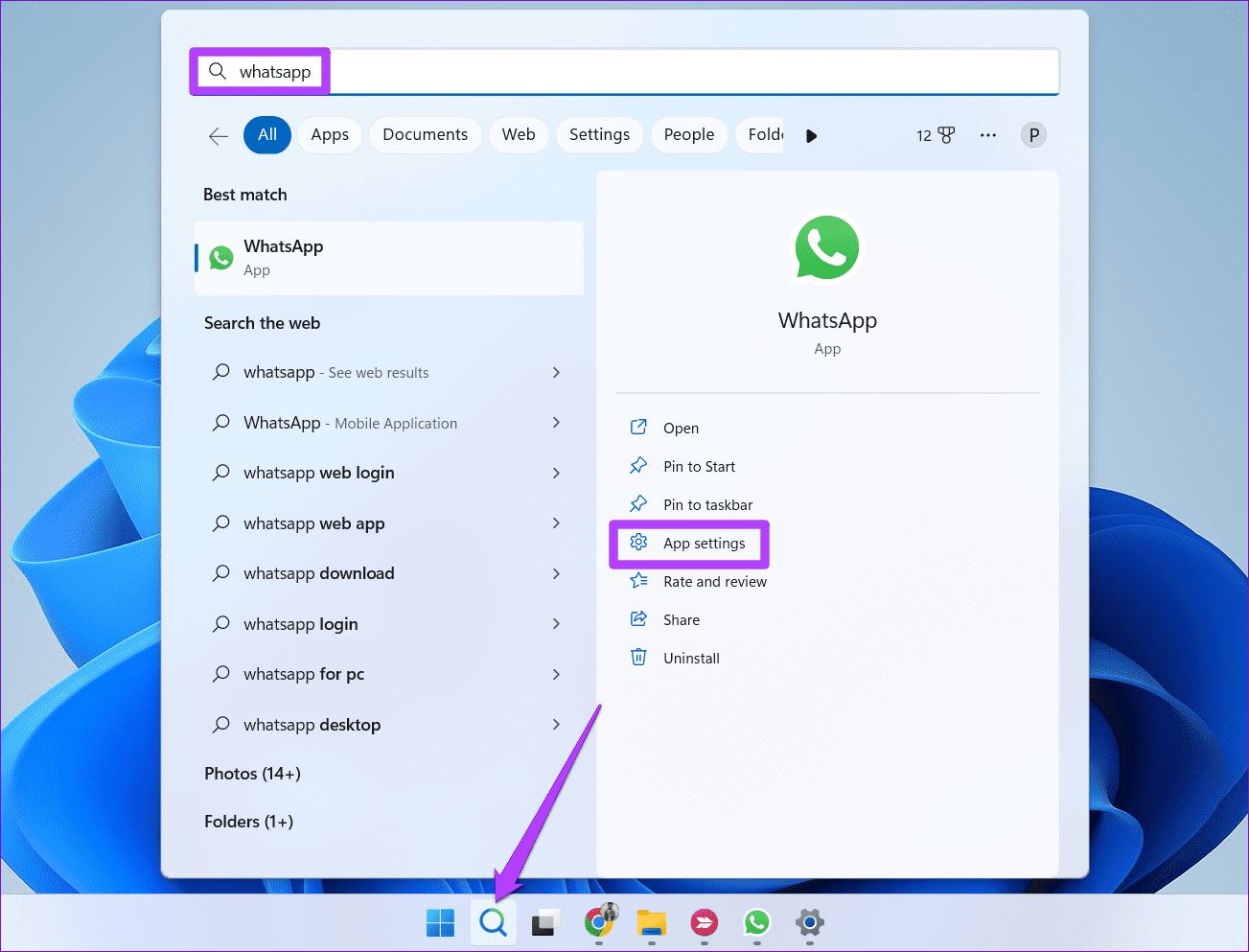 Open WhatsApp Settings on Windows