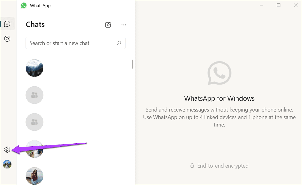 Open WhatsApp for Windows Settings