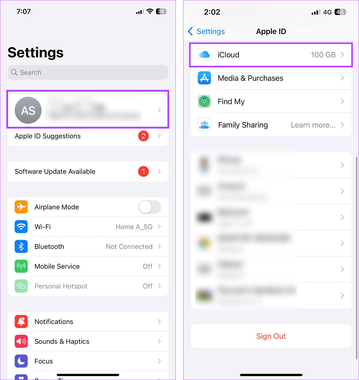 Open iCloud settings 