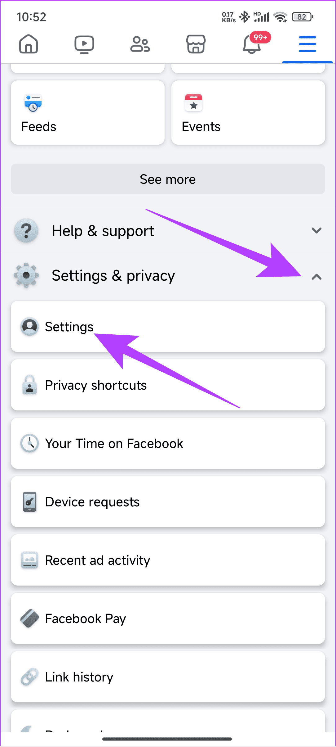 Open settings and privacy and then select Settings