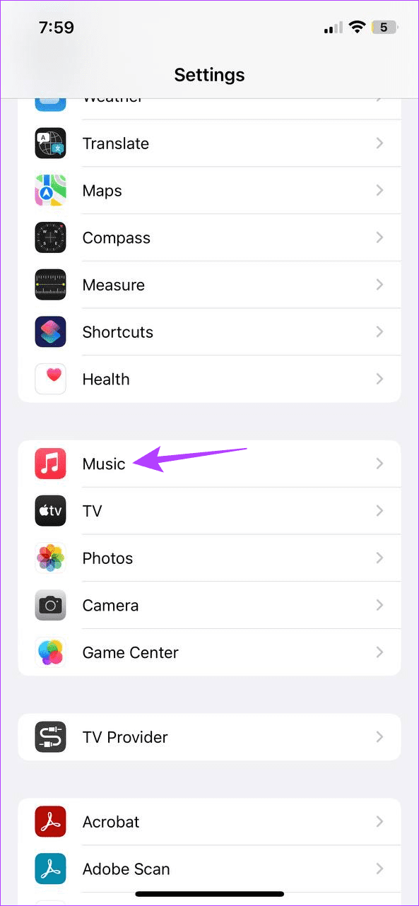 Open settings for Apple Music 