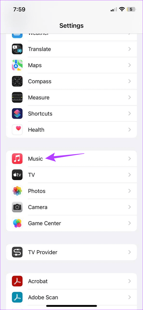 Open settings for Apple Music