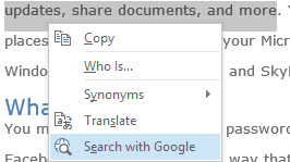 Outlook Google Search