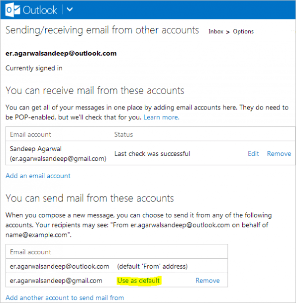 Outlook Select Default Account E1350323086719