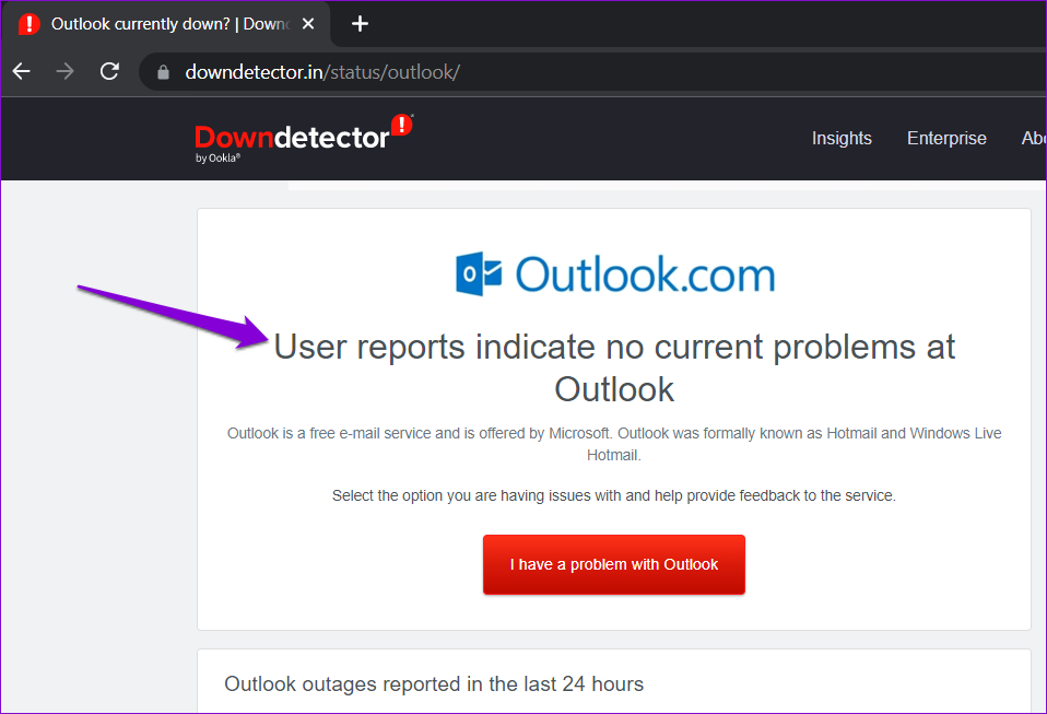 Outlook Server Status on Downdetector
