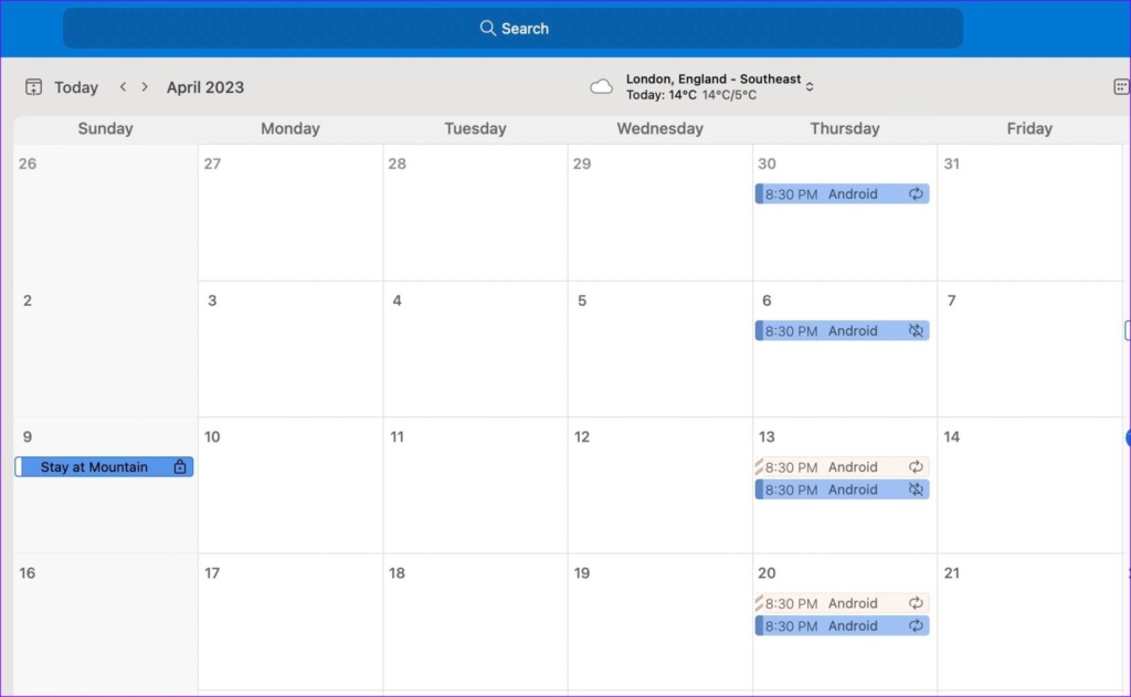 Different view in Outlook calendar