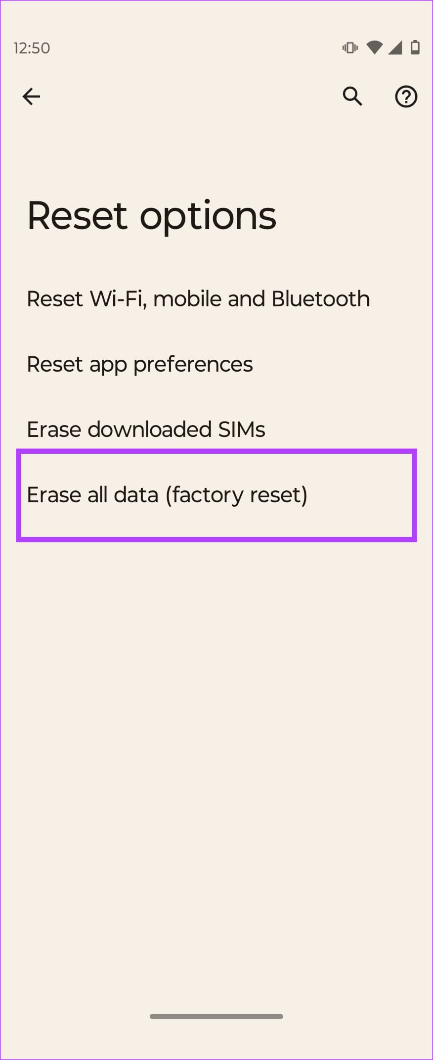 Choose ‘Erase all data (factory reset)