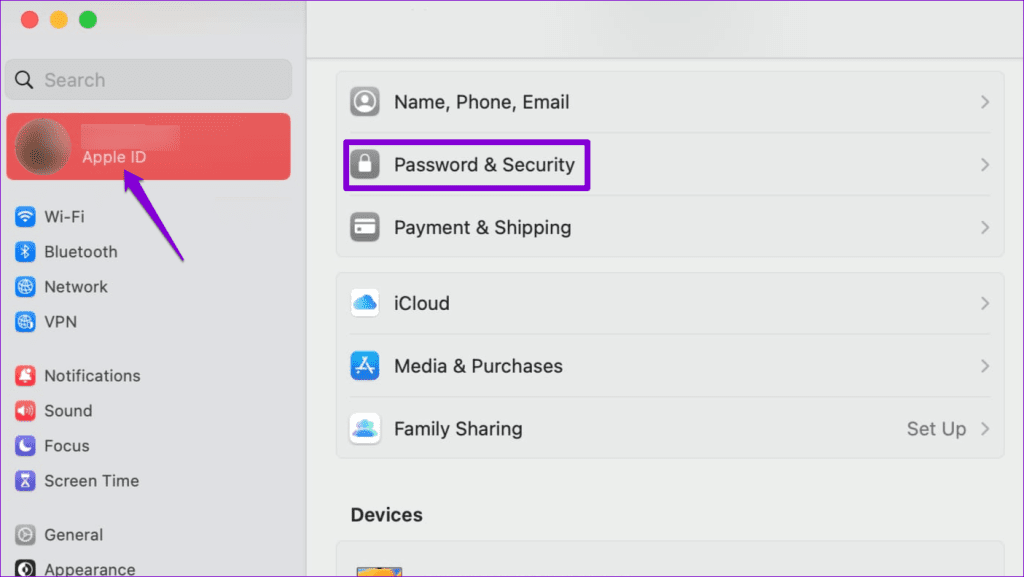Password and Security Menu in Mac 1