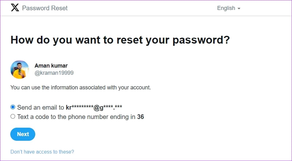 Password reset confirmation page