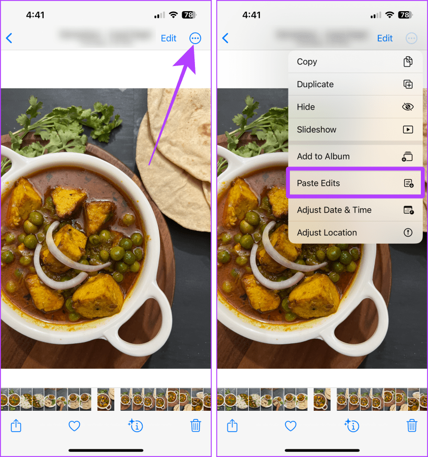 Paste Edits on Other Photo in Photos on iPhone