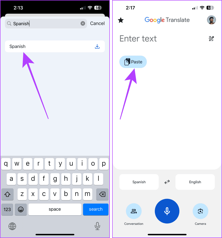 Paste Text into Google Translate App iPhone