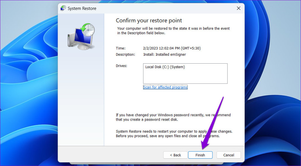 Perform a System Restore on Windows 11