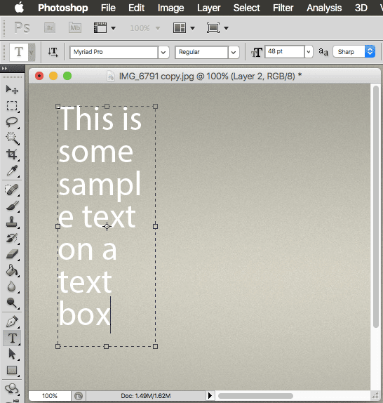 Photoshop Text Control Area After