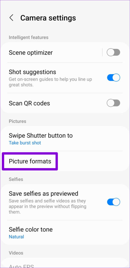 Picture Formats in Camera App