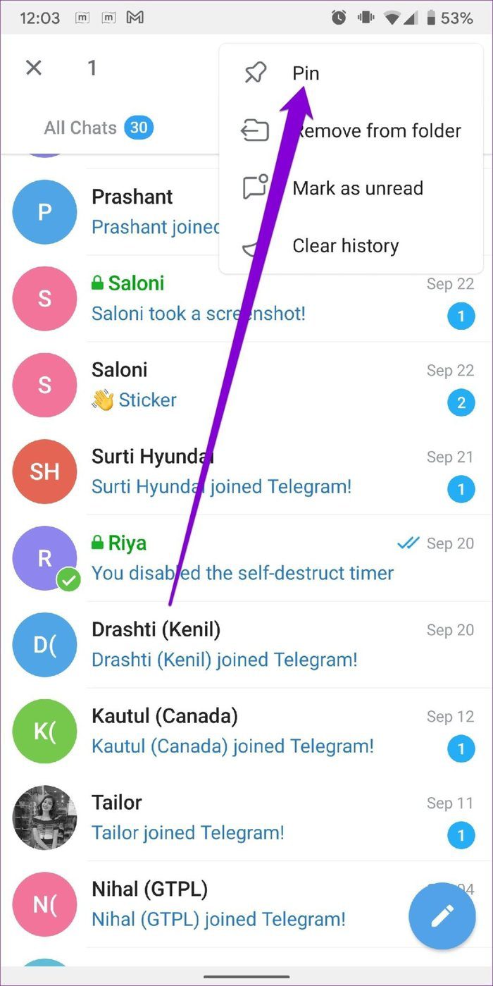 Pin Conversation in Telegram