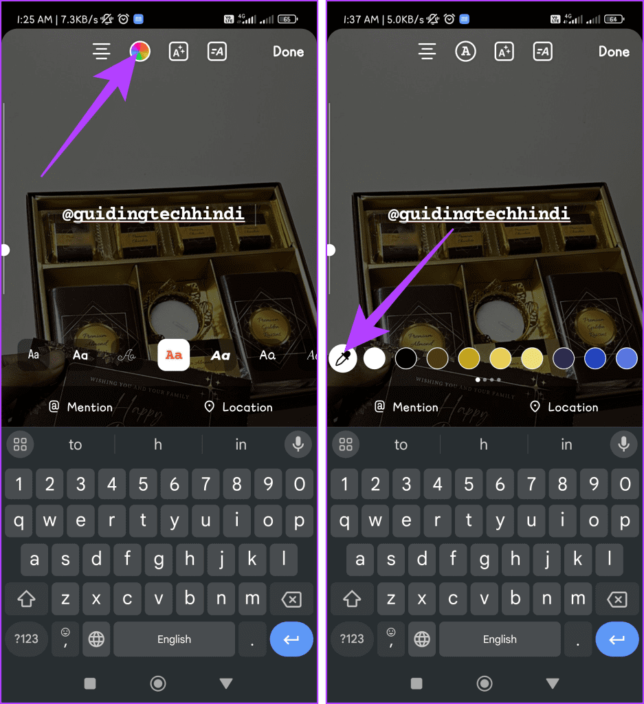 Press the Color option at the top of the screen and tap the color picker
