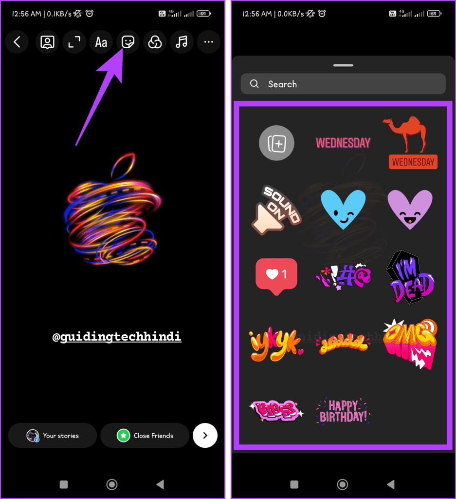 Press the Stickers icon and choose a sticker