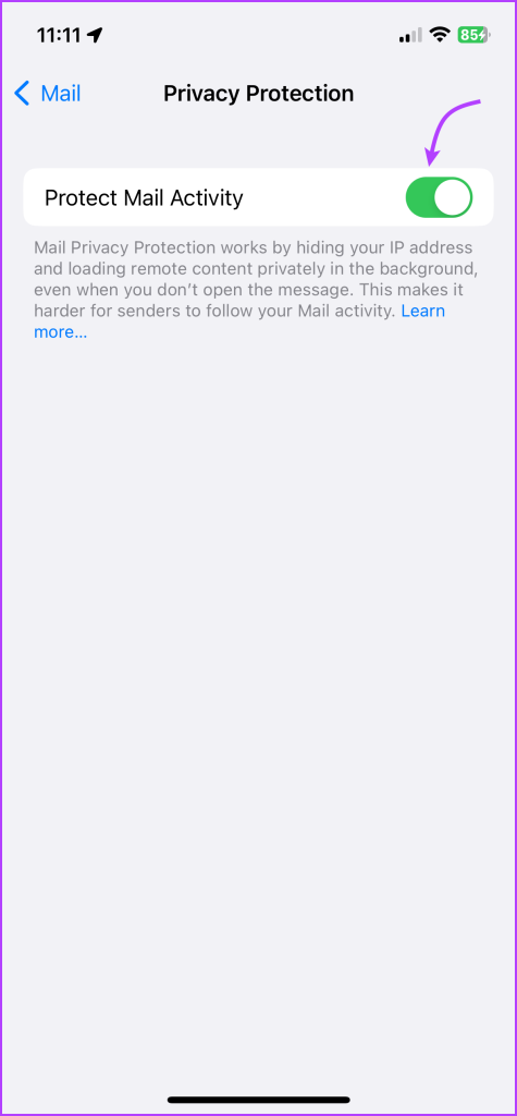  Toggle on Protect Mail Activity