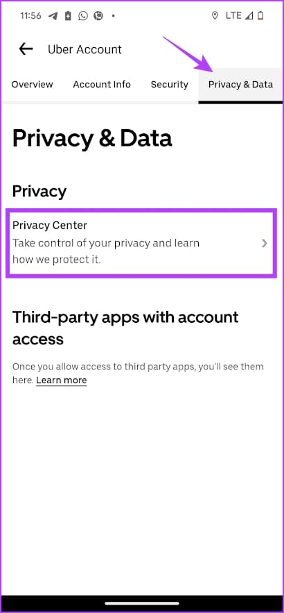 Privacy Center Uber