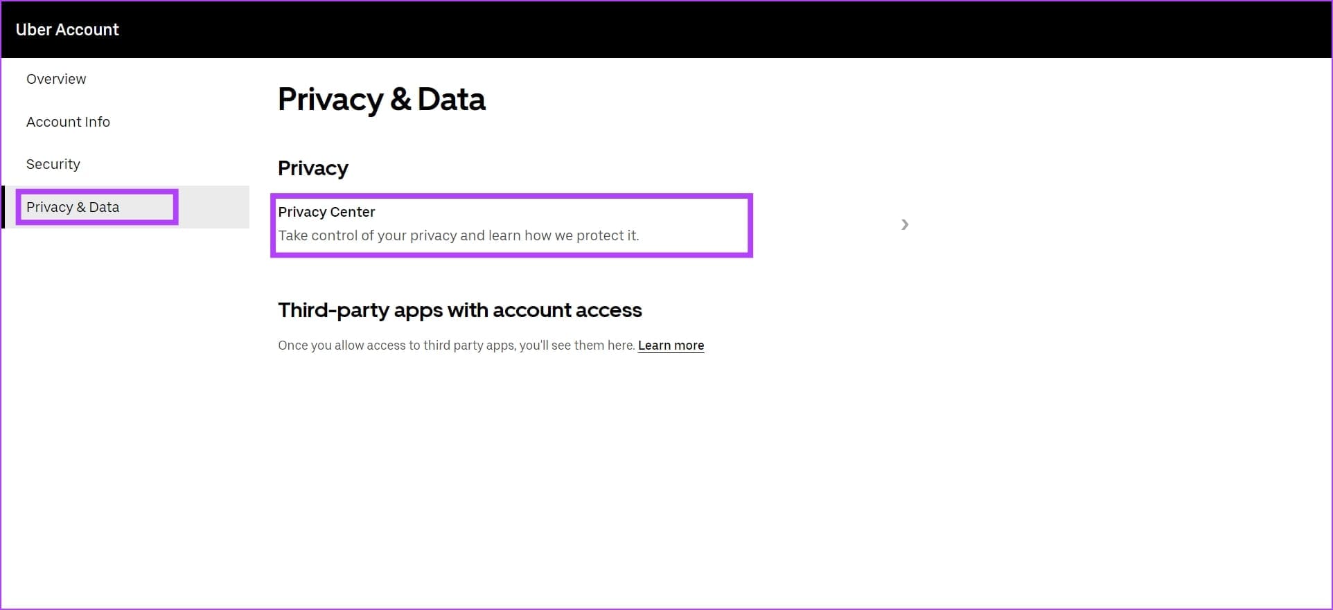 Privacy Center Web Uber 1