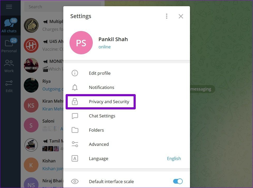Privacy and Security Settings on Telegram for Desktop