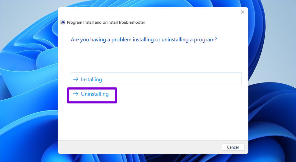 Program Install and Uninstall Troubleshooter